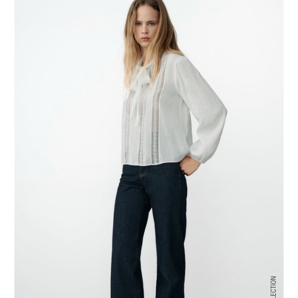 ROMANTIC BLOUSE WITH TIE OYSTER WHITE SIZE XXL - Picture 5 of 9